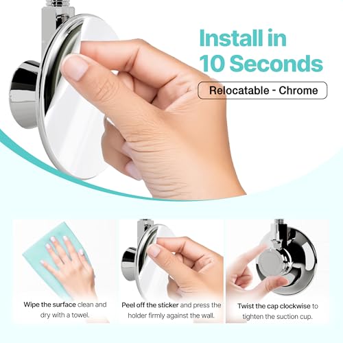 Bath Beyond Shower Head Holder - Flexible Shower Head Holder Adjustable Vacuum Suction Cup Shower Head Wall Mount Holder for Hand Held Shower Head (Adhesive Sticker Provided) (Chrome) - Image 4