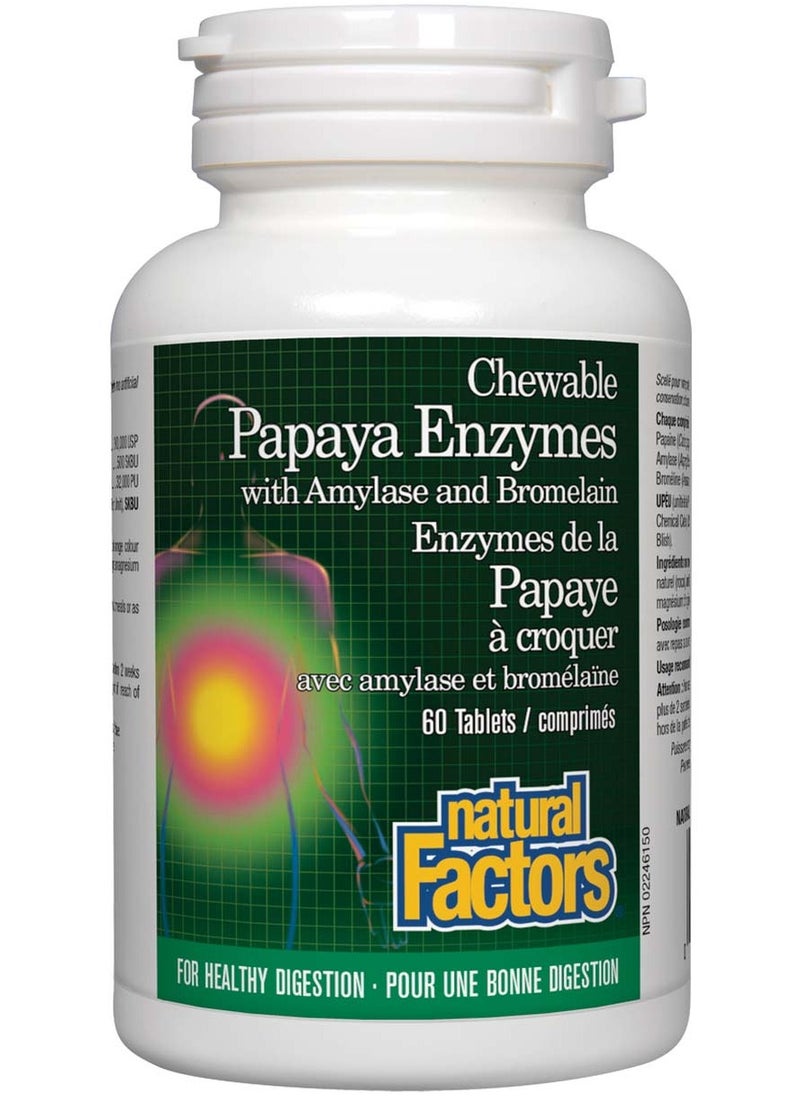 natural Factors Natural Factors Papaya Enzymes with Amylase & Bromelain, Improve Digestion Of Meals, Reduces Bloating & Gas, 120 Tablets 