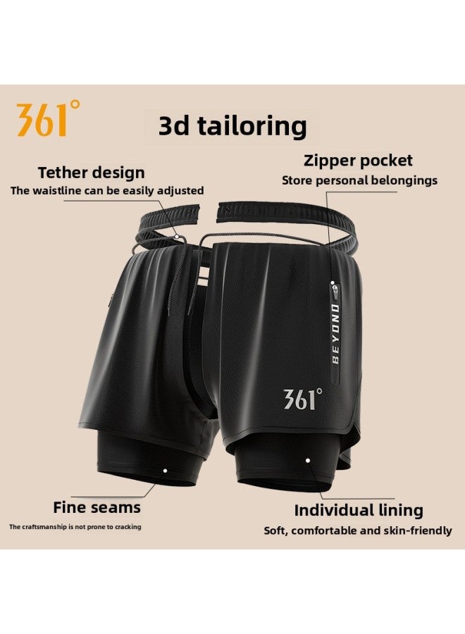 Loquat 361 Swimming Trunks Men's 2023 Men's Swimming Trunks Double-layer Anti-embarrassment Swimming Trunks Men's Comfortable Swimming Trunks Men-Color:Black Five-piece Set 【swimming Trunks + Swimming Caps - Image 2