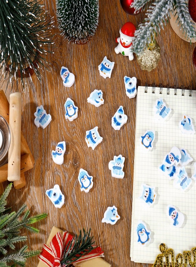 FYSUIMU 120 Pcs Winter Mini Erasers Christmas Polar Animals Bear Penguin Snowman Eraser for Kids Party Classroom Stationery Supplies - Image 3