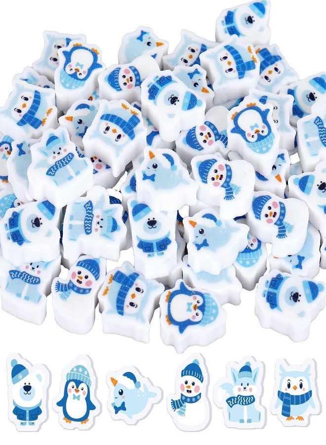 FYSUIMU 120 Pcs Winter Mini Erasers Christmas Polar Animals Bear Penguin Snowman Eraser for Kids Party Classroom Stationery Supplies - Image 1