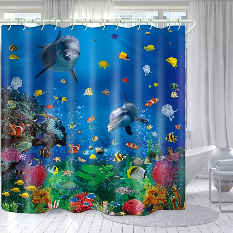 LYFANS Bathroom Underwater World 3D Shower Curtain, Deluxe Standard Bathtub Shower Curtain, Waterproof Washable Fabric Shower Curtain, with 12 White Hooks, 72x72 Inches. - Image 1