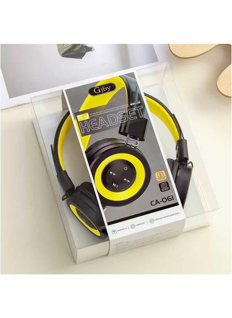 Gjby Gjby CA 061 Wireless Headset Hybrid  with Multiple Modes, Premium latest Design, Hi-Res Sound, 25H Playtime, Fast Type C Charge, Soft Earcups, Bluetooth Headphones, Travel |  Yellow  - Image 2