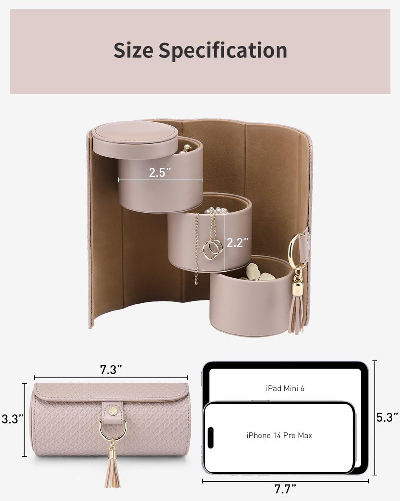 Vlando Travel Jewelry Box, Travel Jewelry Case for Mothers Day Gifts, Earring organizer Necklacke Organizer Ring Organizer Box with Hand-held Design for Travelling - Grey+Khaki Inner - Image 3