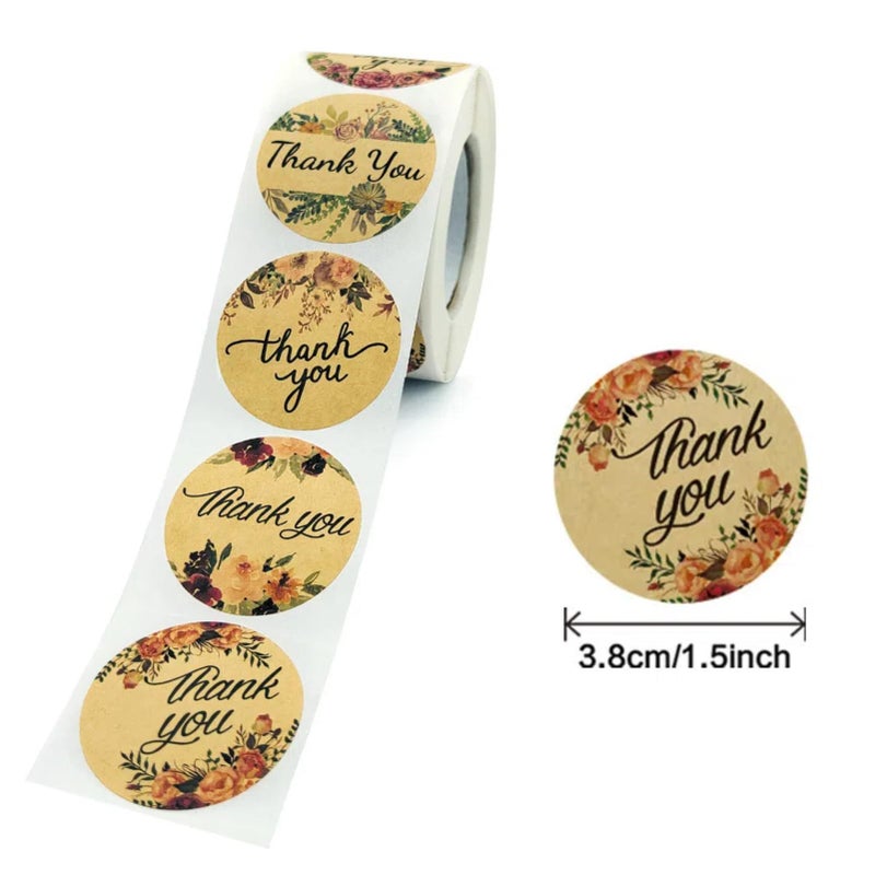 Storrianne Kraft Flowers Thank You Stickers - 1.5 inches 8 Floral Designs 500 Labels for Small Bussiness,Wedding,Birthday Party Favors,Envelope Seals and Gift Box - Image 2
