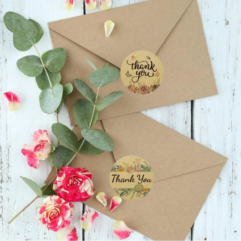 Storrianne Kraft Flowers Thank You Stickers - 1.5 inches 8 Floral Designs 500 Labels for Small Bussiness,Wedding,Birthday Party Favors,Envelope Seals and Gift Box - Image 4