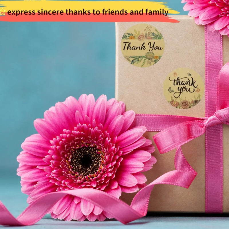 Storrianne Kraft Flowers Thank You Stickers - 1.5 inches 8 Floral Designs 500 Labels for Small Bussiness,Wedding,Birthday Party Favors,Envelope Seals and Gift Box - Image 3