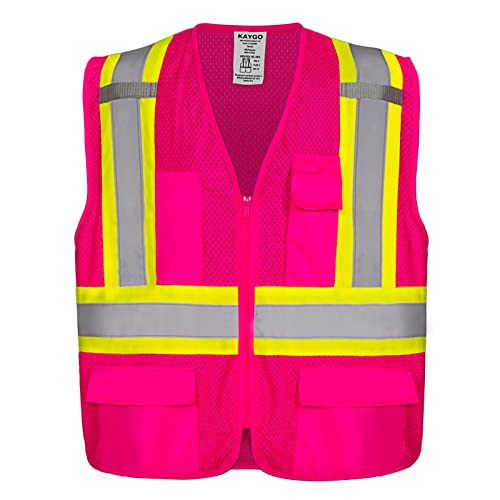 KAYGO Safety Vest with Pockets - High Visibility Reflective Vest ANSI Class 2 Construction Vest (Type R, Not FR) KG0100 (M, Pink, 1 Pcs) - Image 1