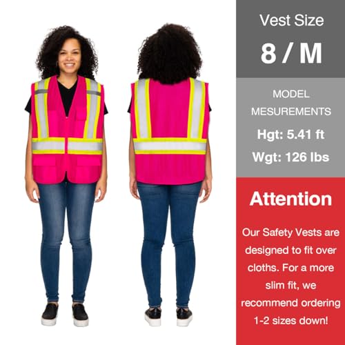 KAYGO Safety Vest with Pockets - High Visibility Reflective Vest ANSI Class 2 Construction Vest (Type R, Not FR) KG0100 (M, Pink, 1 Pcs) - Image 2