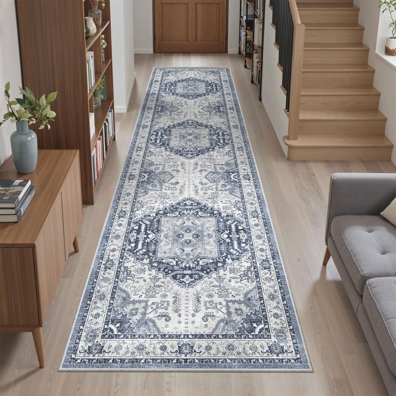 Madane Washable Runner Rug - 2x8 Runners for Hallways Kitchen Non-Slip Runner Rugs Ultra-Thin Laundry Room Rug Throw Carpet Runner for Entrance Living Dinning Room Foyer (Navy/White, 2 x 8) - Image 4