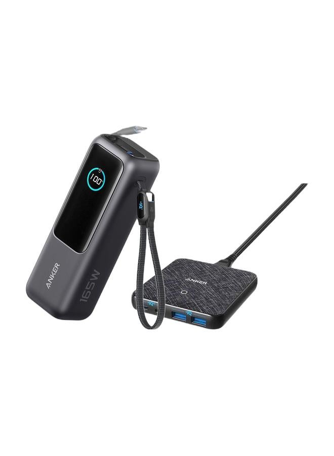 Anker Power Bank, 25,000mAh 165W Ultra-Fast Portable Charger for Dual Laptops, Fast Charging Battery Pack with Built-In and Retractable Cables, For iPhone 17/16 Series, Samsung, and More & 63W Powerport Atom III 4-Port ChargerBundle - Image 1