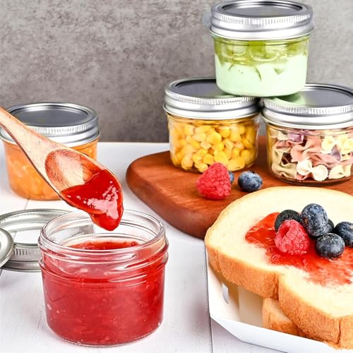 KITOME Mini Mason Jars with Lids – 8 Pack, 4oz/120ml Clear Glass Jars for Baby Food, Spices, Jam, Honey, Jelly, Desserts, Wedding Favors & DIY Candle Making – Wide Mouth Reusable Storage Containers - Image 3