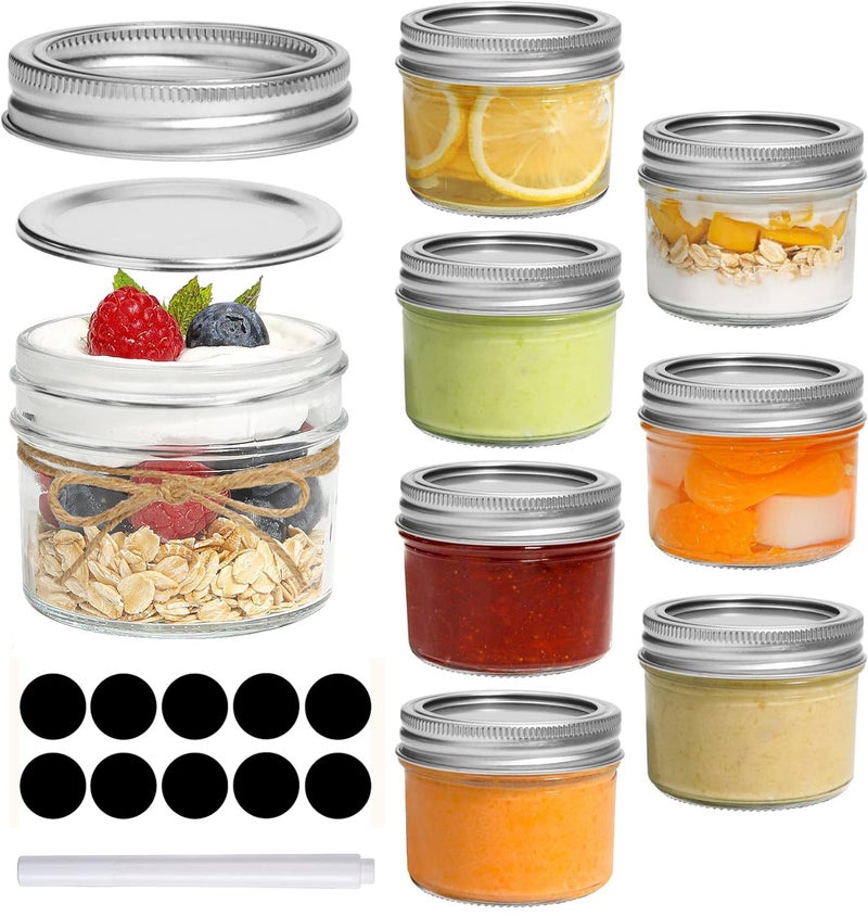 KITOME Mini Mason Jars with Lids – 8 Pack, 4oz/120ml Clear Glass Jars for Baby Food, Spices, Jam, Honey, Jelly, Desserts, Wedding Favors & DIY Candle Making – Wide Mouth Reusable Storage Containers - Image 1
