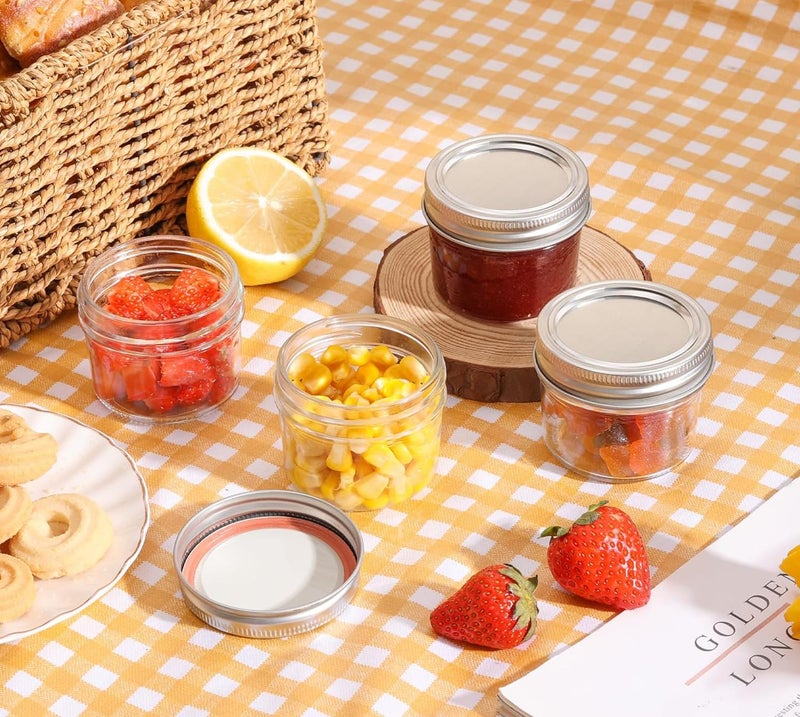 KITOME Mini Mason Jars with Lids – 8 Pack, 4oz/120ml Clear Glass Jars for Baby Food, Spices, Jam, Honey, Jelly, Desserts, Wedding Favors & DIY Candle Making – Wide Mouth Reusable Storage Containers - Image 5