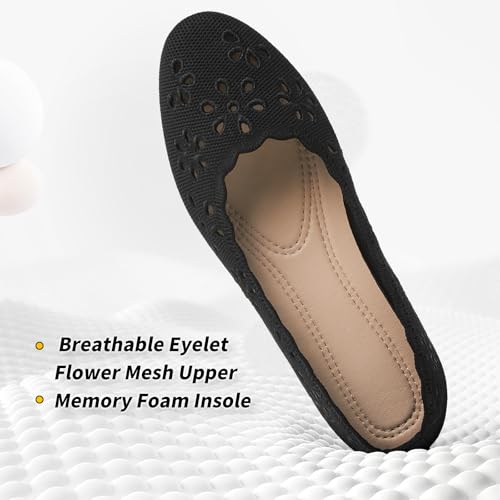 BABUDOG Mesh Ballet Flats Shoes for Women,Womens Flats Dressy Comfortable,Women's Dress Shoes with Flower Eyelets,Slip on Casual Walking Flats(Black 09) - Image 4
