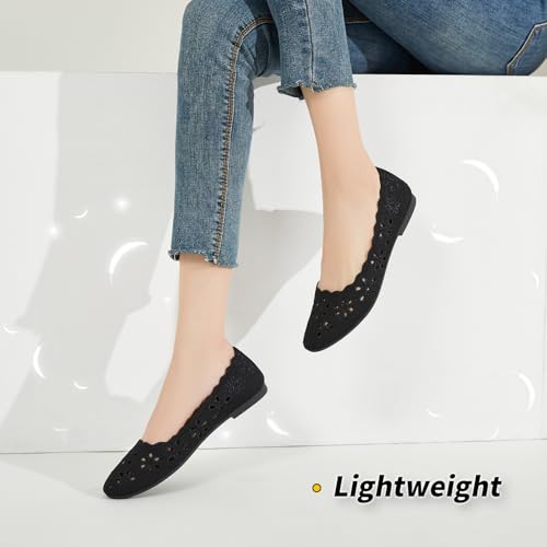 BABUDOG Mesh Ballet Flats Shoes for Women,Womens Flats Dressy Comfortable,Women's Dress Shoes with Flower Eyelets,Slip on Casual Walking Flats(Black 09) - Image 3