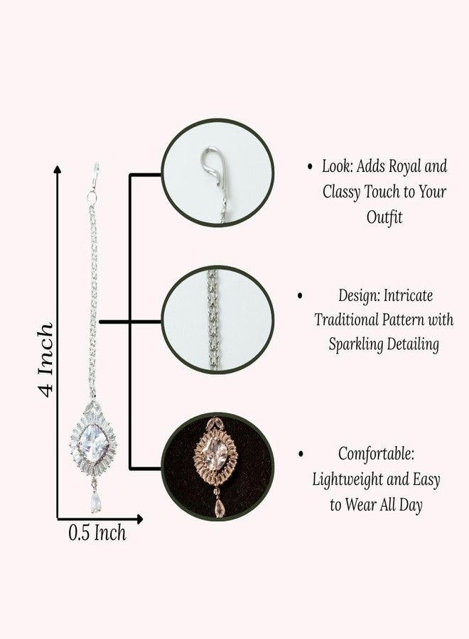 ZEELLO Sparkling CZ Stone Maang Tikka for Girls & Women | Wedding & Festive Hair Ornament - Image 5