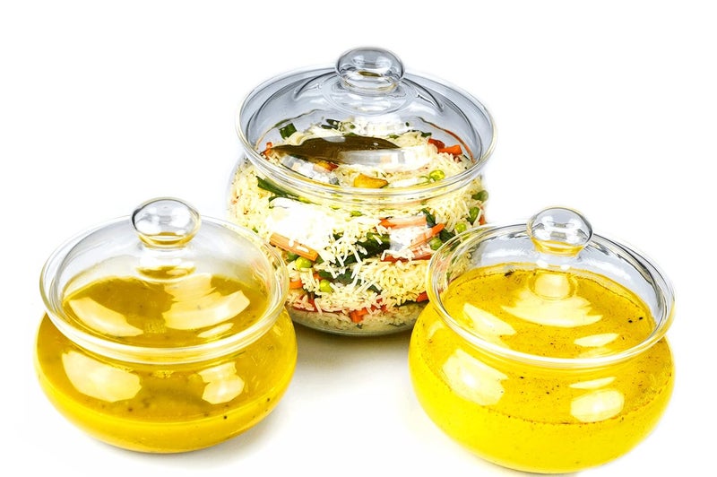 VERTIS Set of 3 Cook Serve Essentials 075L Casserole 1L Casserole 2L Casserole with Glass Lids Flameproof - Image 1