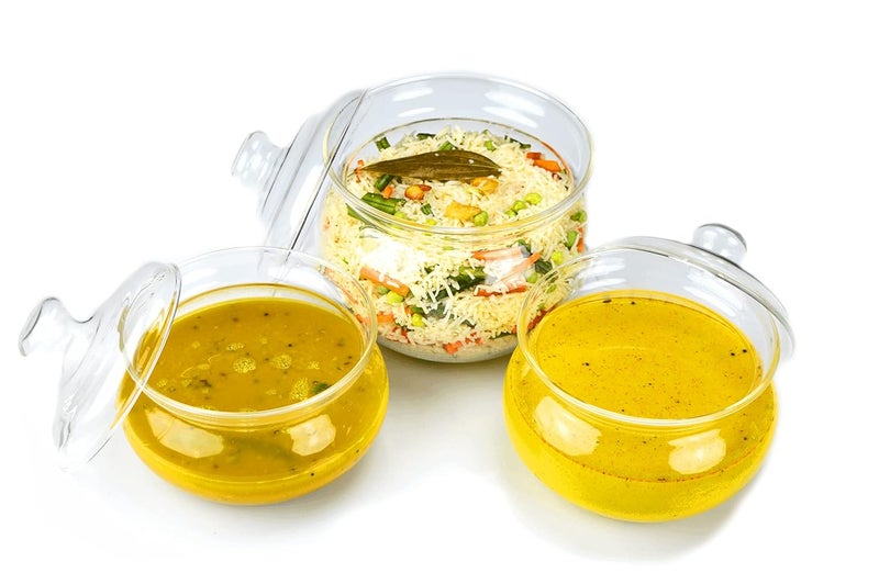 VERTIS Set of 3 Cook Serve Essentials 075L Casserole 1L Casserole 2L Casserole with Glass Lids Flameproof - Image 3