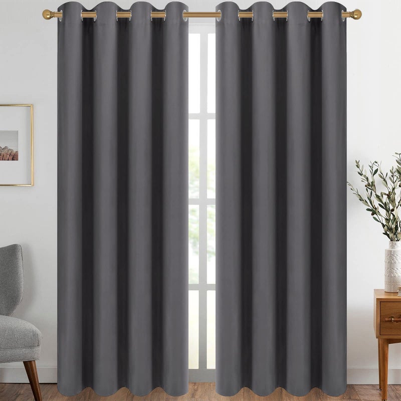 Diraysid Grey Grommet Blackout Curtains for Bedroom Thermal Insulated Room Darkening Curtains Drapes 52 x 84 2 Panels