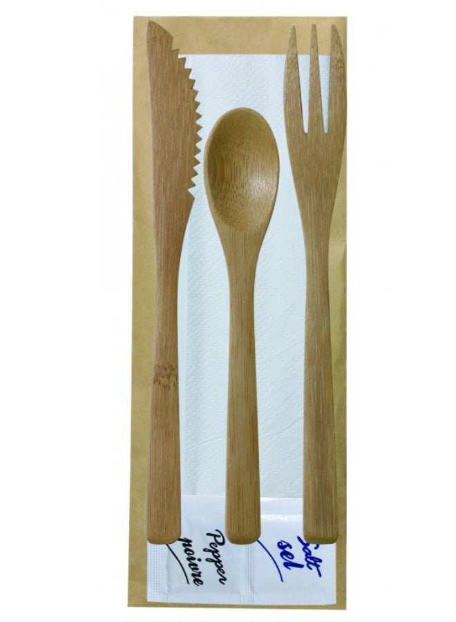 Premium Bamboo Cutlery Kit (Napkin+Salt+Pepper)