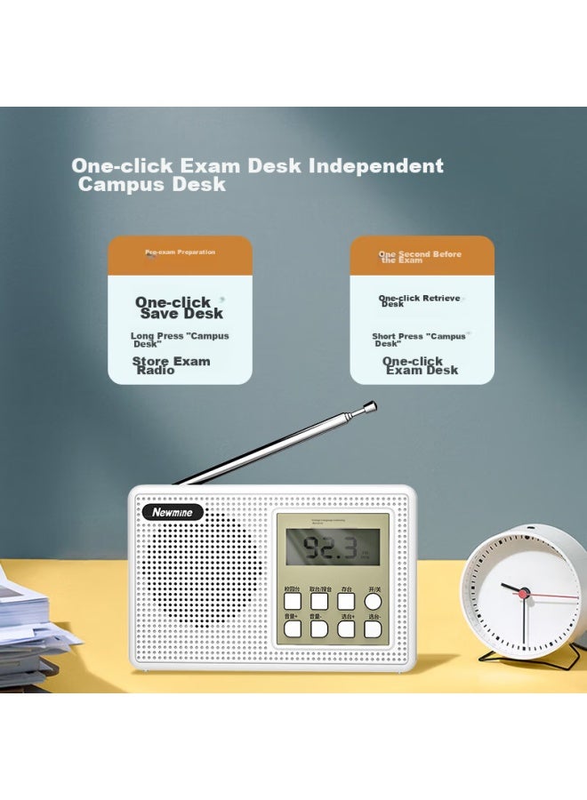 Newmine Bt501 Radio, College Entrance Exam English Listening, Cet-4/6, Campus Radio Player, Portable All-band Fm Radio For Elderly, White Color - Image 2