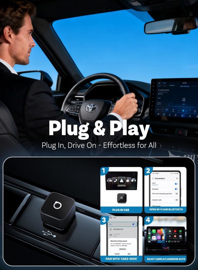 Ottocast 2026 Upgrade OTTOCAST Mini Slim (USB-C Edition), 2-in-1 Wireless CarPlay & Android Car Adapter for iOS 10+ & Android 11+, Multiuser, Plug & Play Converts Wired to Wireless(Black) - Image 3