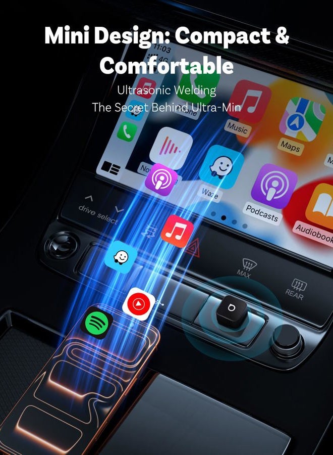 Ottocast 2026 Upgrade OTTOCAST Mini Slim (USB-C Edition), 2-in-1 Wireless CarPlay & Android Car Adapter for iOS 10+ & Android 11+, Multiuser, Plug & Play Converts Wired to Wireless(Black) - Image 4