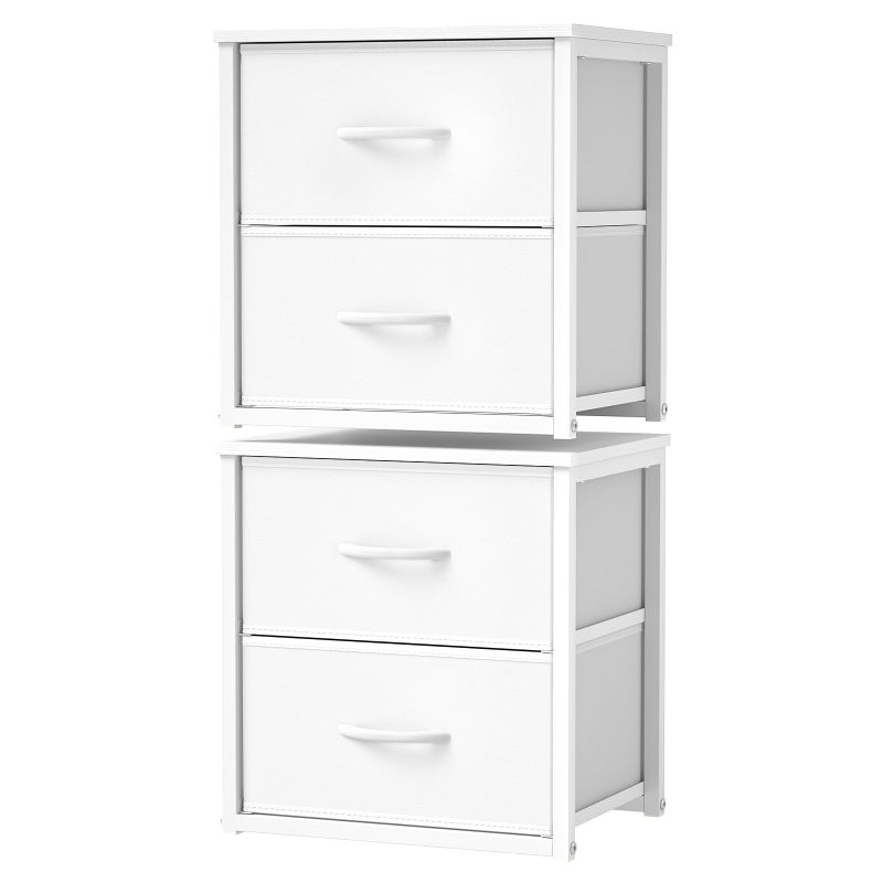 DAOUTIME 2-Pack Stackable Storage Drawers (4 Drawers Total), White Closet Organizer with Wooden Top & Metal Frame, Freestanding or Stackable Dresser for Bedroom, Living Room, Under Bed - Image 1