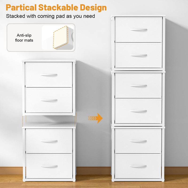 DAOUTIME 2-Pack Stackable Storage Drawers (4 Drawers Total), White Closet Organizer with Wooden Top & Metal Frame, Freestanding or Stackable Dresser for Bedroom, Living Room, Under Bed - Image 2