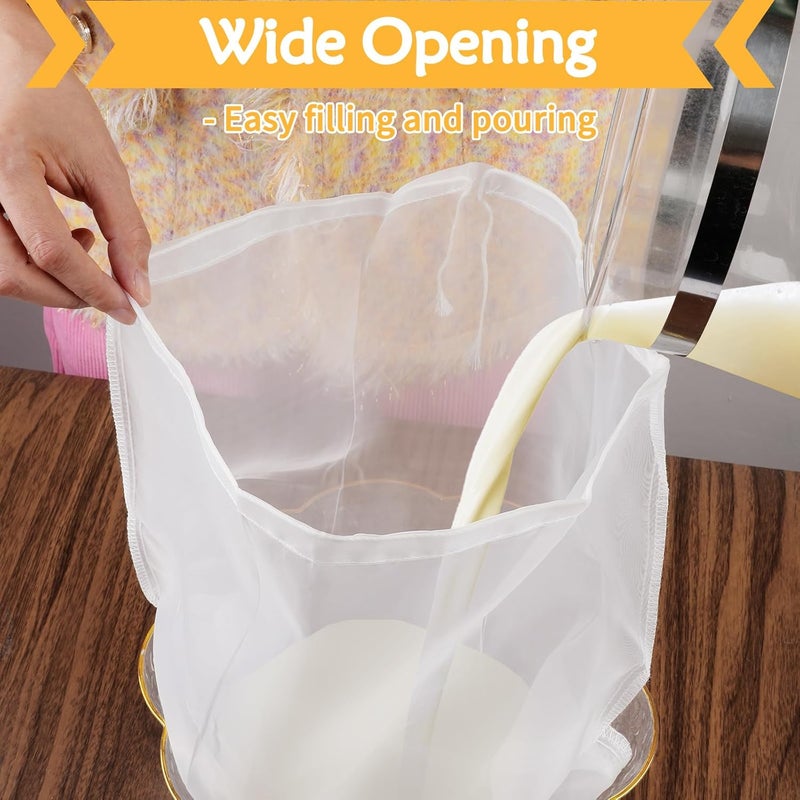 Mkobon 4 Pcs 14"x14" Nut Milk Bag, Fine Mesh Nylon Cheese Cloth Bag for Straining, Reusable Strainer Bags for Almond Milk, Yogurt, Juice, Cheese Making, Cold Brew Coffee, Beer Tea - Image 4