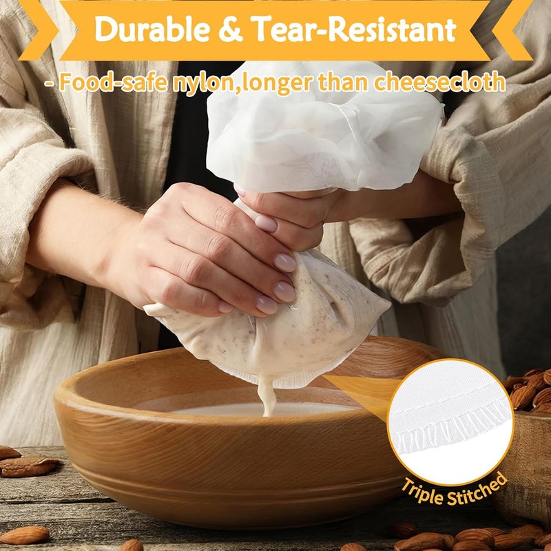 Mkobon 4 Pcs 14"x14" Nut Milk Bag, Fine Mesh Nylon Cheese Cloth Bag for Straining, Reusable Strainer Bags for Almond Milk, Yogurt, Juice, Cheese Making, Cold Brew Coffee, Beer Tea - Image 3