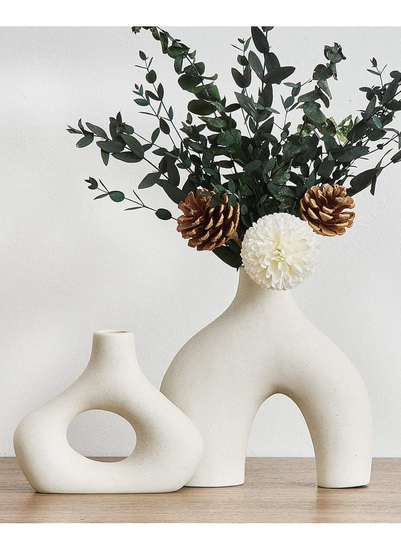 White Ceramic Donut Vases, Modern Minimalist Round Vases for Centerpieces, Unique Neutral Boho Decor for Living Room, TV Stand, Dining Room and Dinner Table in Pack of 2 and 4