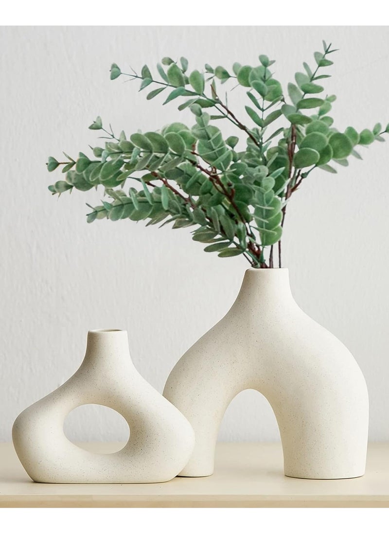 White Ceramic Donut Vases, Modern Minimalist Round Vases for Centerpieces, Unique Neutral Boho Decor for Living Room, TV Stand, Dining Room and Dinner Table in Pack of 2 and 4