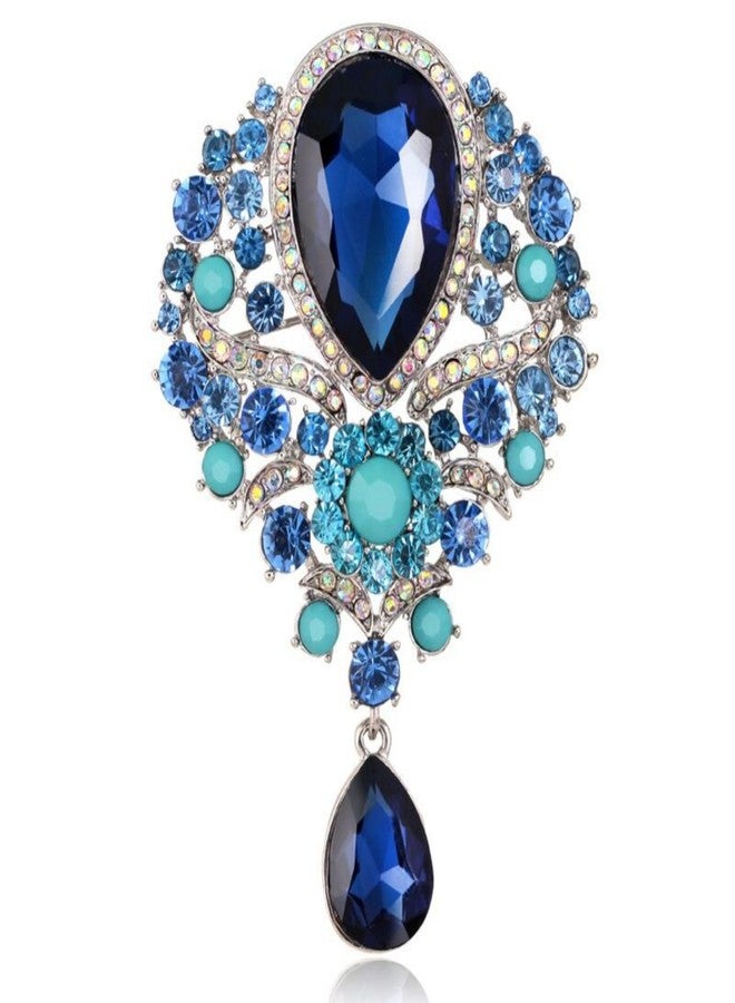 WCRAZYE Rhinestone Brooch Pin for Women Rhinestone Bridal Brooch Lapel Pin Accessories Wedding Christmas Birthday Jewelry Gift (Blue) - Image 1