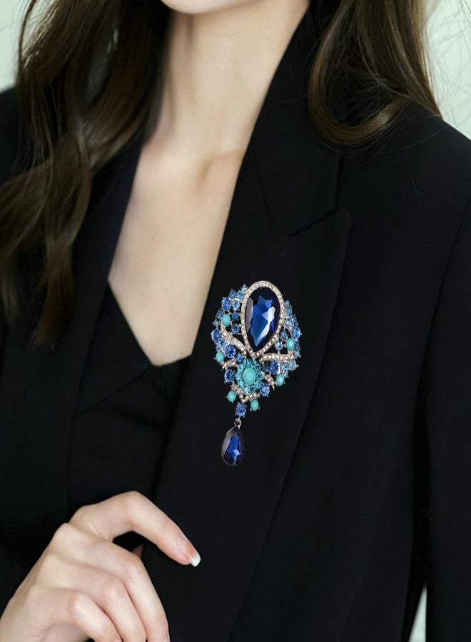 WCRAZYE Rhinestone Brooch Pin for Women Rhinestone Bridal Brooch Lapel Pin Accessories Wedding Christmas Birthday Jewelry Gift (Blue) - Image 2