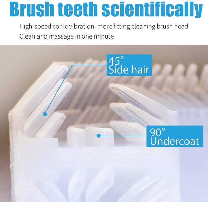 Maybuy Ultrasonic Automatic Toothbrush, Ultrasonic U-Shaped Toothbrushes for Adult, 360Â° Electric Sonic Tooth Brush with Automatic Timer, Wireless Charging Teethbrush Kit for Travel Or Home (White) - Image 4