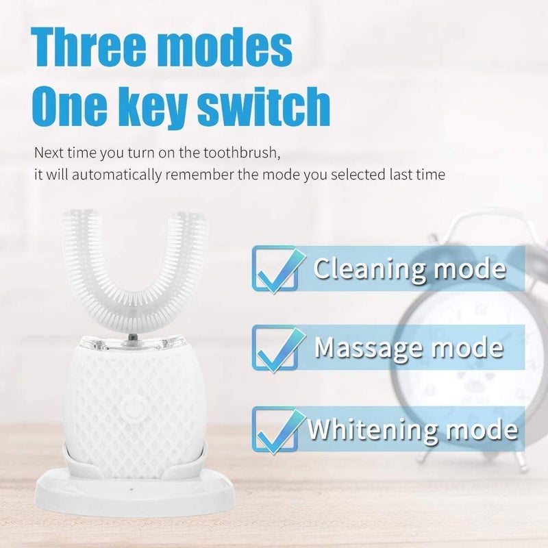 Maybuy Ultrasonic Automatic Toothbrush, Ultrasonic U-Shaped Toothbrushes for Adult, 360Â° Electric Sonic Tooth Brush with Automatic Timer, Wireless Charging Teethbrush Kit for Travel Or Home (White) - Image 3