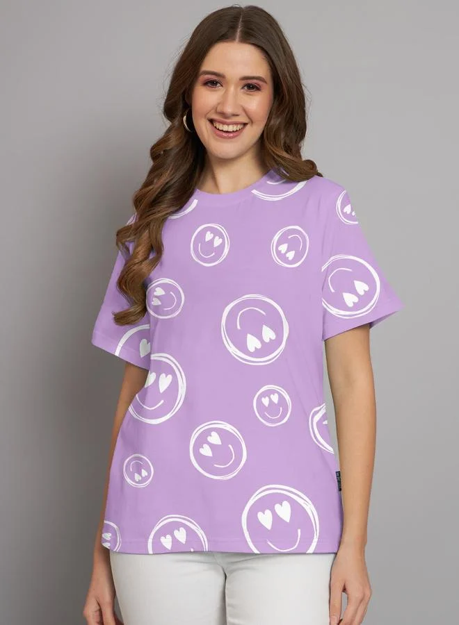 Take Two Purple Emoji Graphic Print Oversized T-Shirt By The Dry State