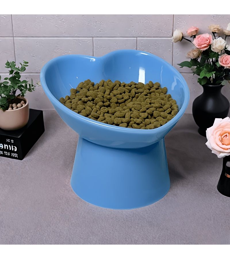Heart Shaped Elevated Pet Bowl For Cats And Dogs Green Color Neck Protecting Healthy Feeder - Image 3