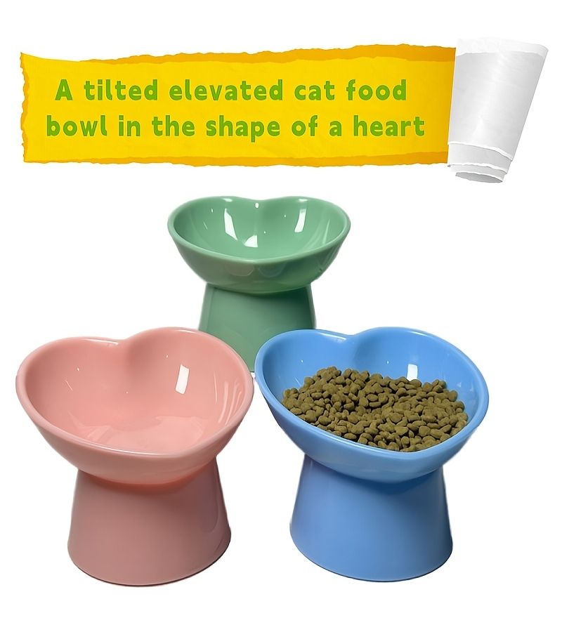 Heart Shaped Elevated Pet Bowl For Cats And Dogs Green Color Neck Protecting Healthy Feeder - Image 1