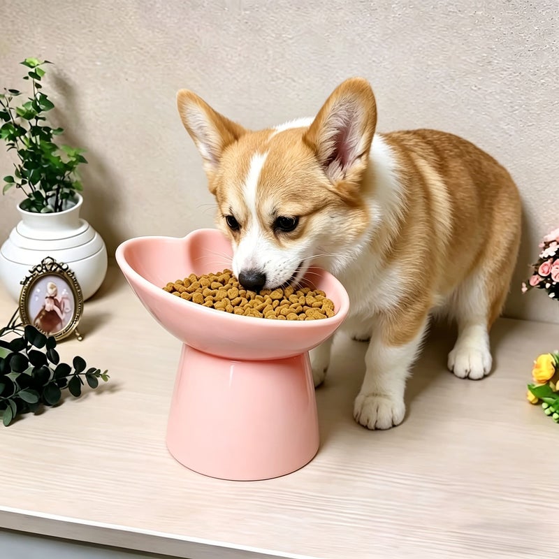 Heart Shaped Elevated Pet Bowl For Cats And Dogs Green Color Neck Protecting Healthy Feeder - Image 4