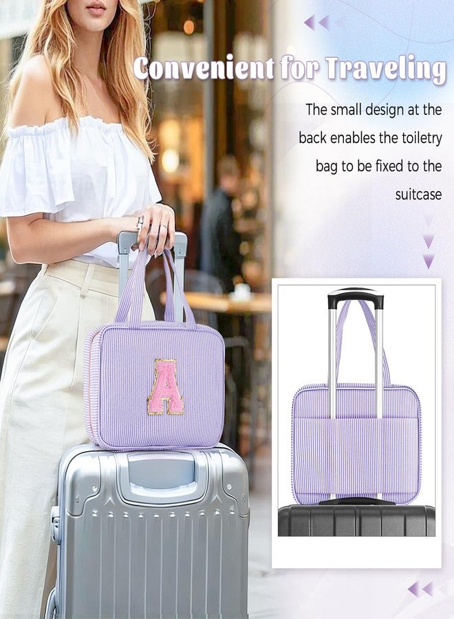 Fystdtote Initial Toiletry Bag Travel Makeup Bag | Teen Girl Gifts Trendy Stuff | Gifts for 3 4 5 6 7 8 9 10 11 12 13 Year Old Girls | Christmas Gifts for Teen Girls Stocking Stuffers - Lavender A - Image 2