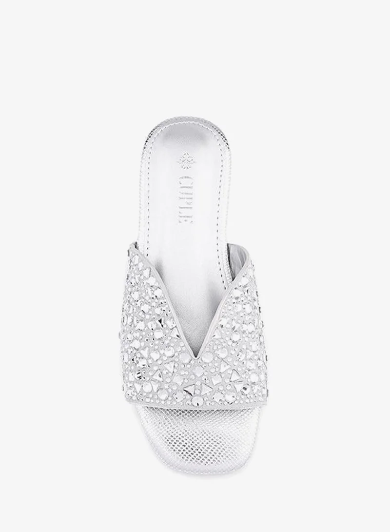 Cuple Silver Girls Embellished Flat Slides for Women | Best Price UAE
