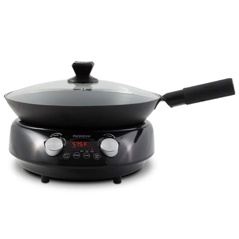 Nuwave Mosaic Induction Wok Precise Temp Controls from 100F to 575F in 5F Wok Hei Infuse Complex Charred Aroma  Flavor 3 Watts 600900  1500 Authentic 14inch Carbon Steel Wok IncludedBlack