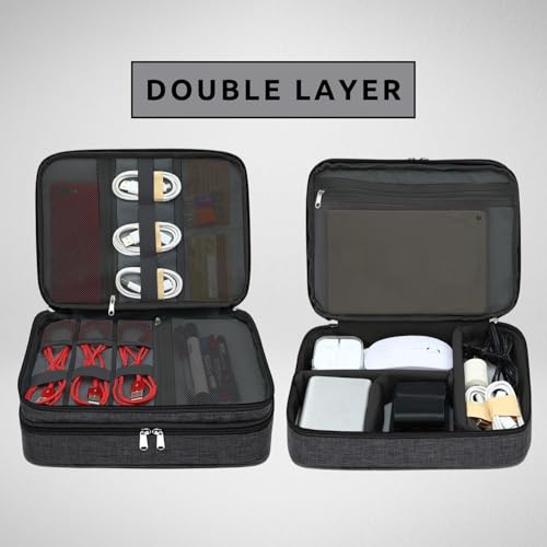 Aliens Double Layer Gadget Travel Tech Organizer Case Bag Pouch/Electronic/Toiletry Organiser/Cosmetic Kit Polyester Water-Proof for Ipad,Charger,Hard Disk,Cables,Laptop & PC Accessories-Black - Image 2