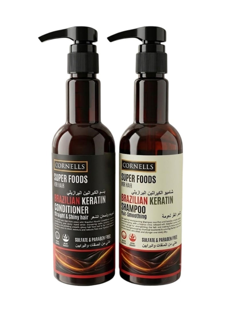 CORNELLS Shampoo 500 ml and Conditioner 500 ml Brazilian keratin for Smoother Hair  Free of Sulfates and Parabens - Image 1