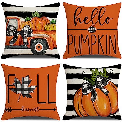 ONFAON Fall Decorations for Home, Fall Pillow Covers 18x18 Set of 4, Thanksgiving Decorations Autumn Cushion Case for Couch - Image 1