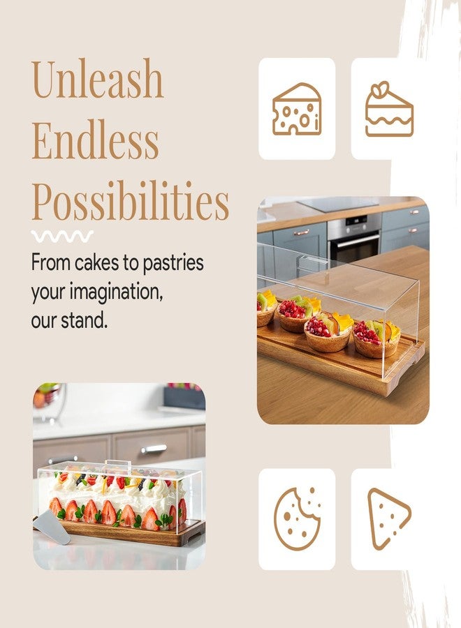HOMESPHERE Cake Display with Lid - Acacia Wood Dessert Stand & Wooden Charcuterie Board with Lid for Loaf Cakes, Bread, Pastries, Cheese, Large Rectangle Wood Tray Platter & Acrylic Cover, 15 x 6.25” - Image 5