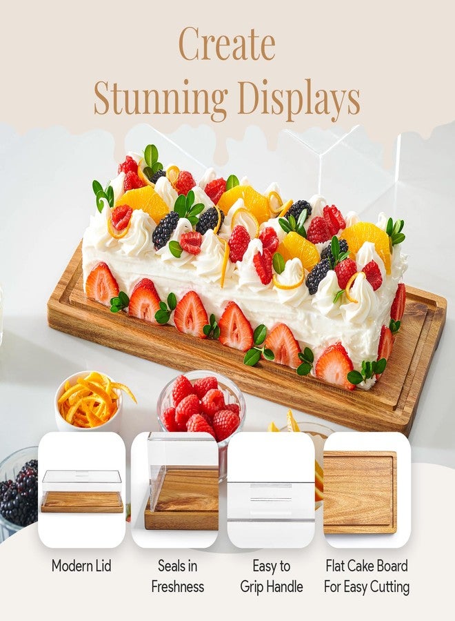HOMESPHERE Cake Display with Lid - Acacia Wood Dessert Stand & Wooden Charcuterie Board with Lid for Loaf Cakes, Bread, Pastries, Cheese, Large Rectangle Wood Tray Platter & Acrylic Cover, 15 x 6.25” - Image 4